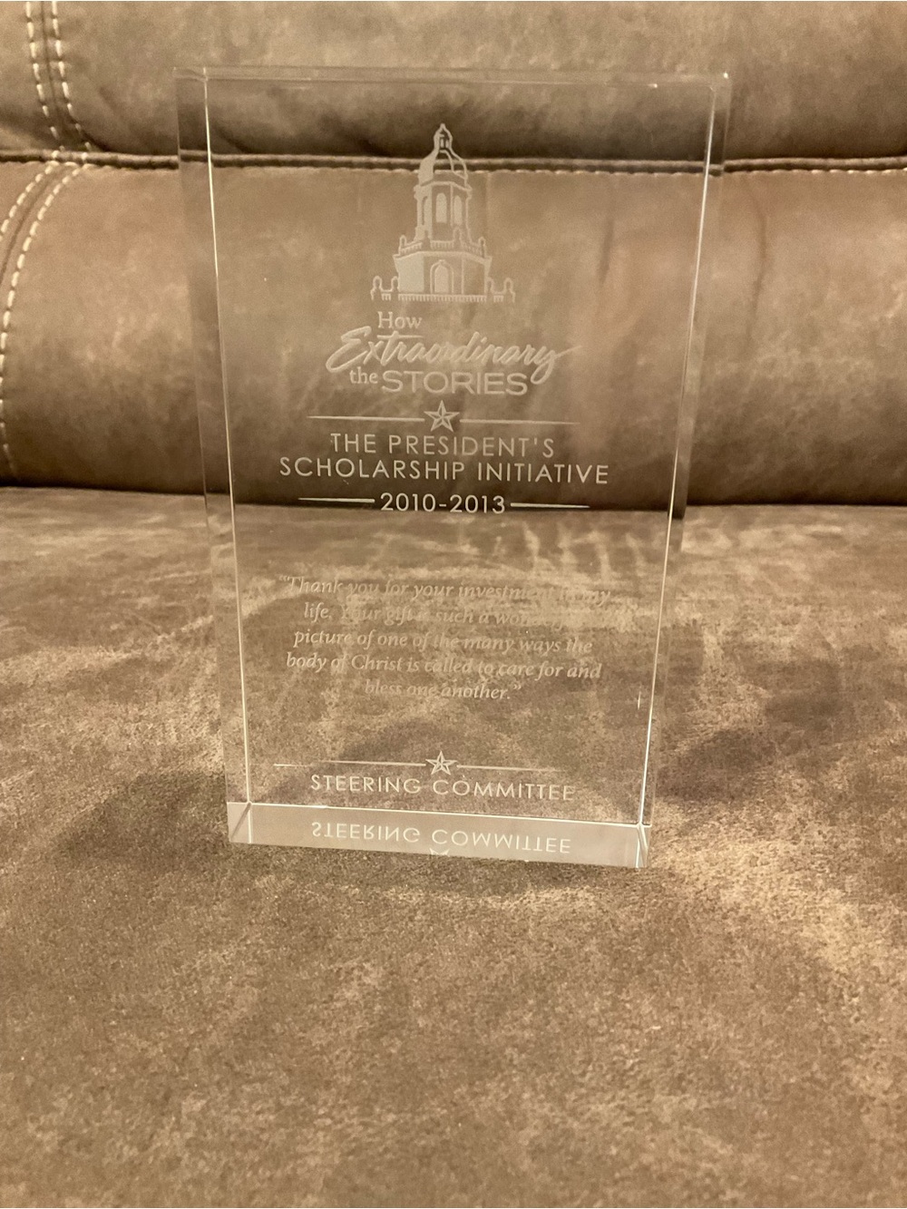 Baylor University Presidents Scholarship Initiative Glass Block